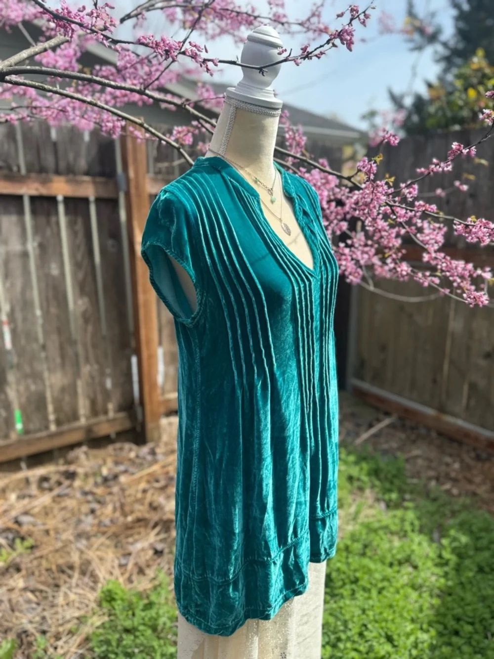 CP Shades Velvet Teal V-Neck Tunic Top - Picture 3 of 12